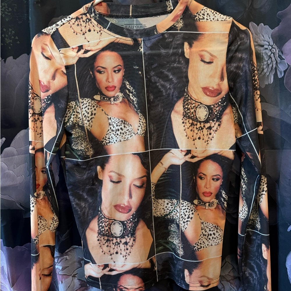 Aaliyah Collage Mesh Girls Long-Sleeve Top Medium
